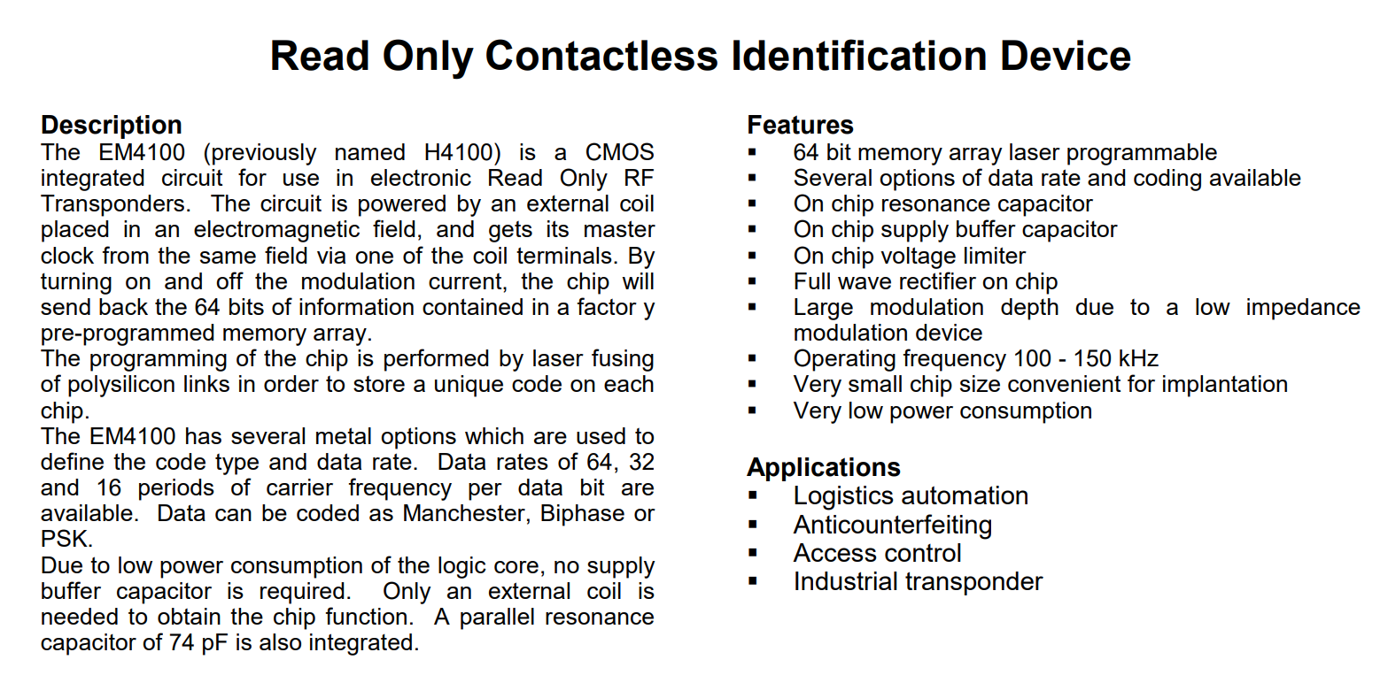 Read Only Contactless ldentification Device